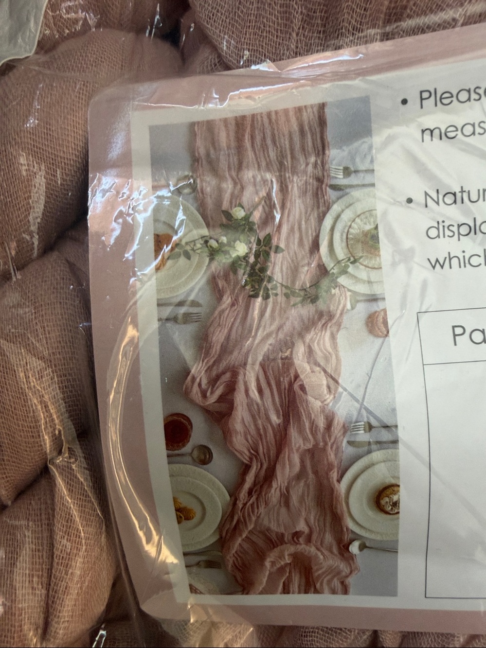 Crinkled Sheer Table Runner in Blush Pink